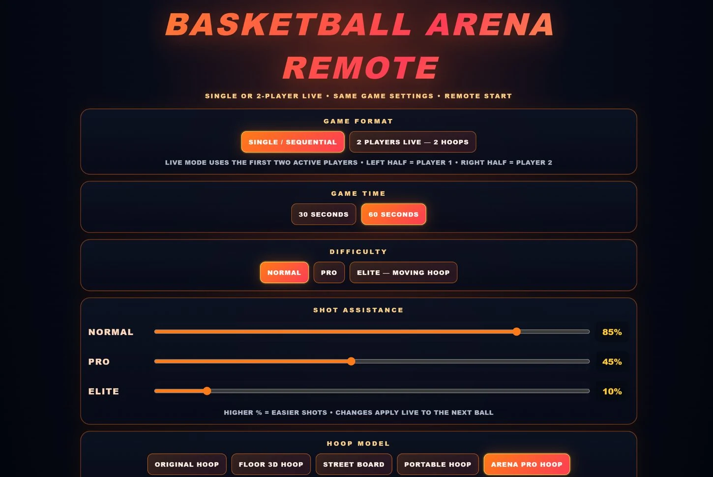 Basketball Arena remote control screenshot