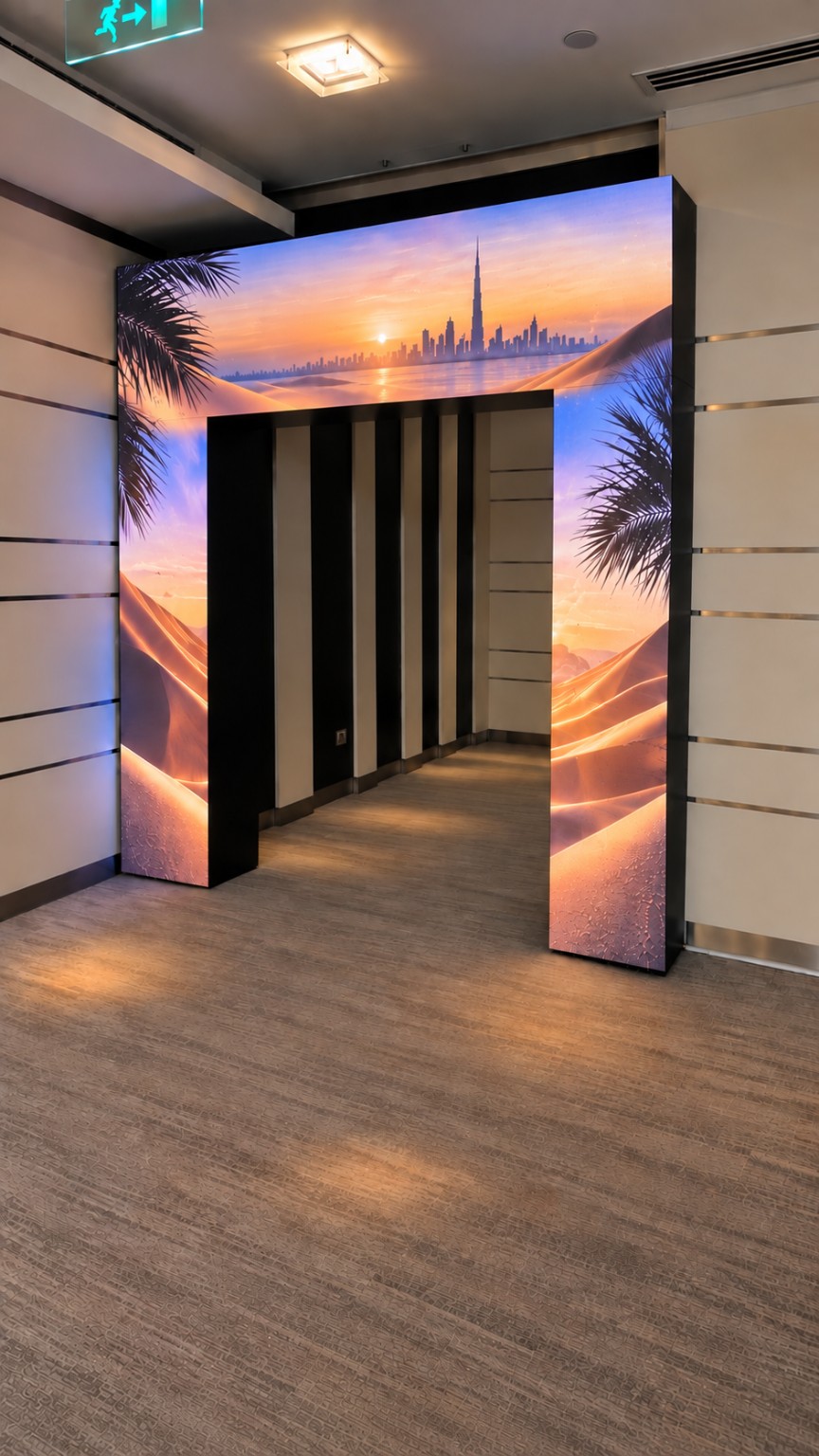 Angled view of 6 by 3 metre LED wall at a private event in Abu Dhabi