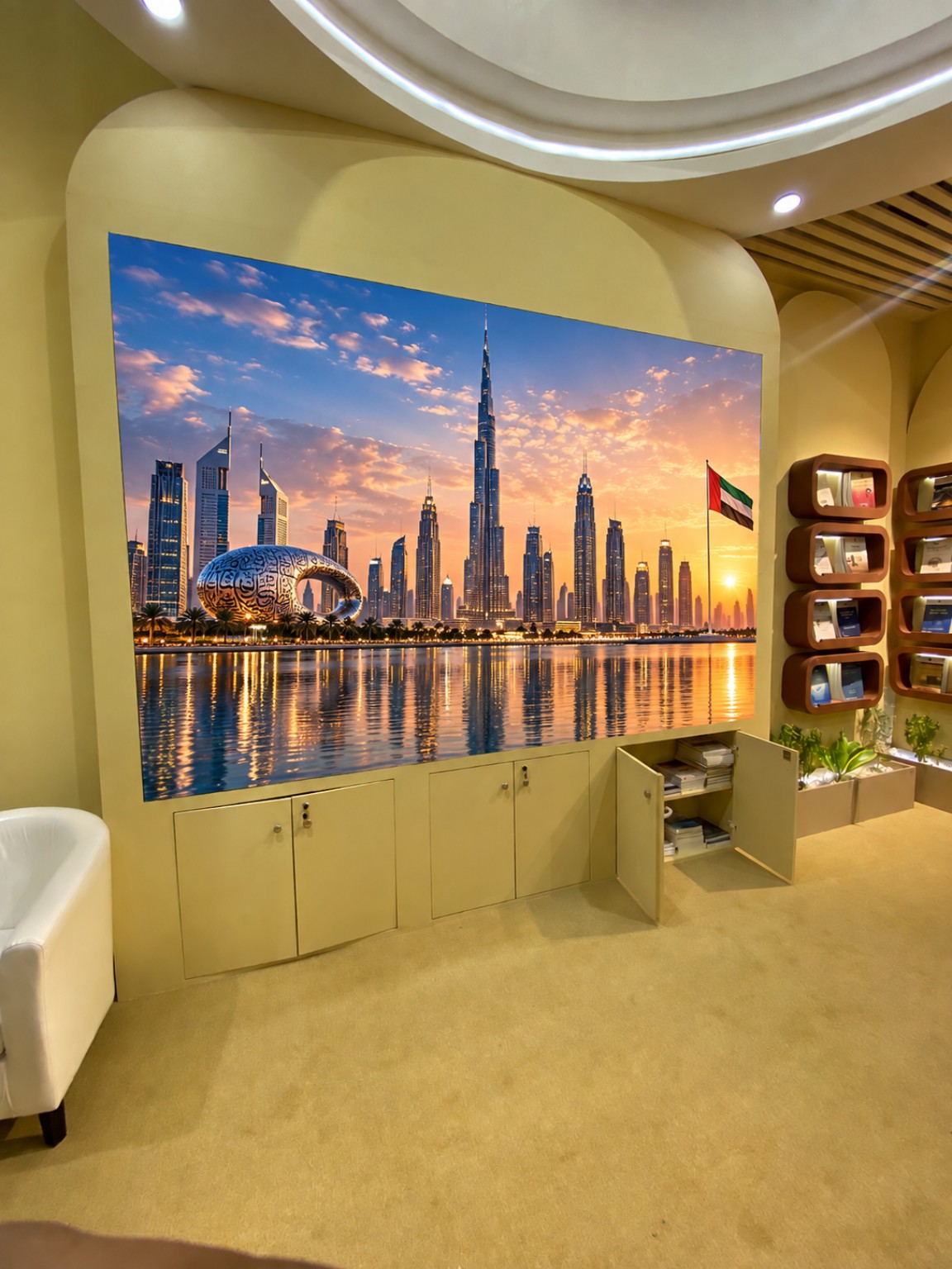 Completed LED wall installed inside an exhibition booth at ADNEC Abu Dhabi